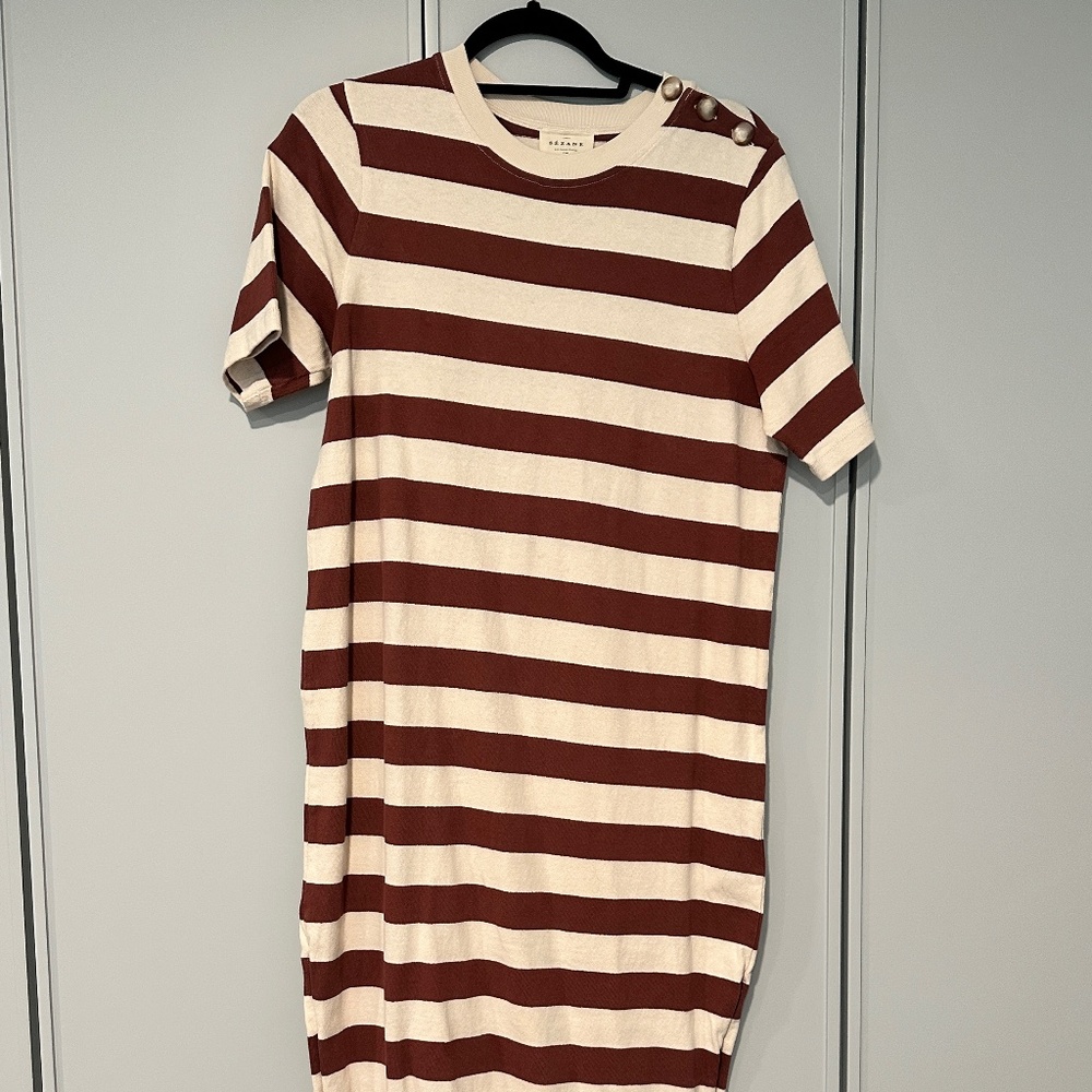 Sezane Emy Dress Stripes Parasol Earth / String - Size L